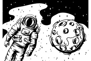 Illustration Of Astronaut With Moon.