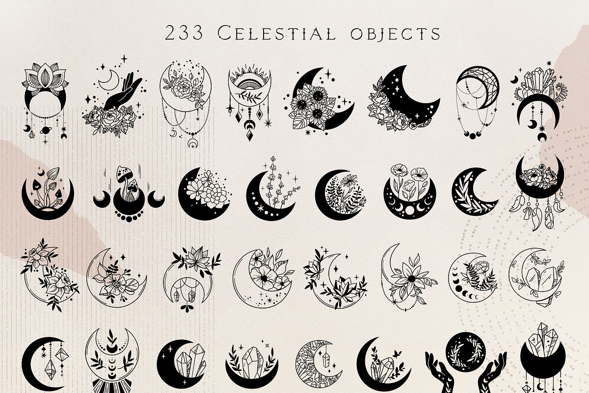 Moon flowers - celestial graphic kit, an Illustration by My Space Garden (Photo 4 of 18)