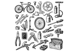 Bicycle Repair Tools Illustration, an Object Graphic by RT Studio