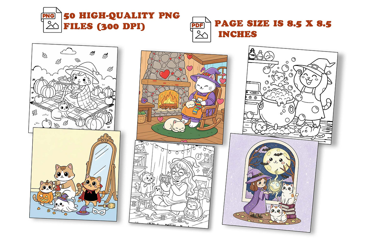 Cat Mom Halloween Coloring Book Page, an Illustration by one-touch (Photo 2 of 8)