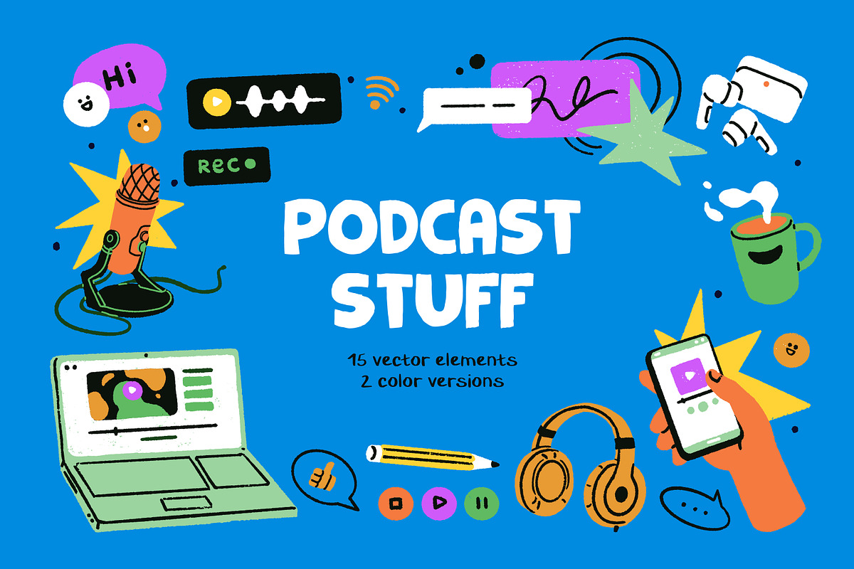 Podcast, music recording items set, a Technology Illustration by Good Studio (Photo 1 of 8)