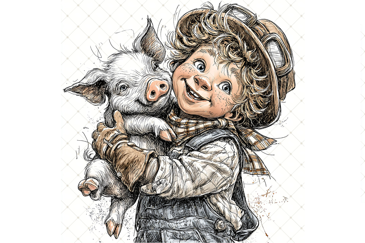 Boy and Piglet Clipart JPG, a Person Illustration by Memories By Lea (Photo 7 of 18)