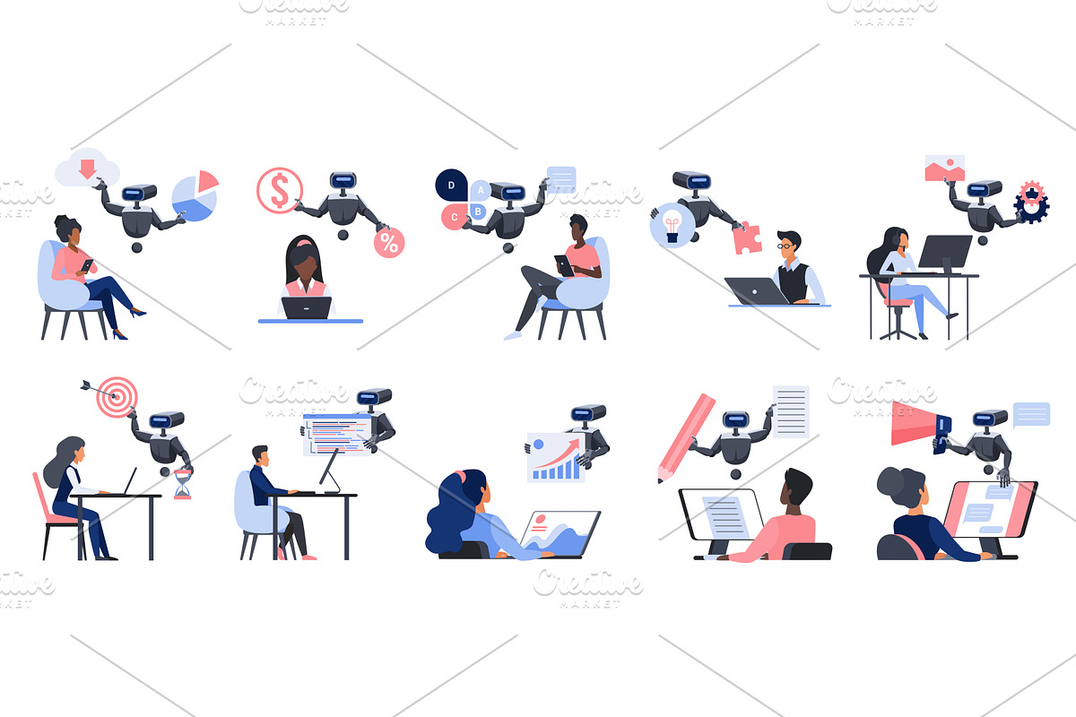 User help from chat bot set, tiny, a Technology Illustration by Lemberg Vector