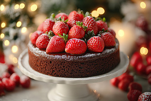 Delicious cake with frosting cream and ripe strawberries, a Food & Drink Photo by AlyaAnd