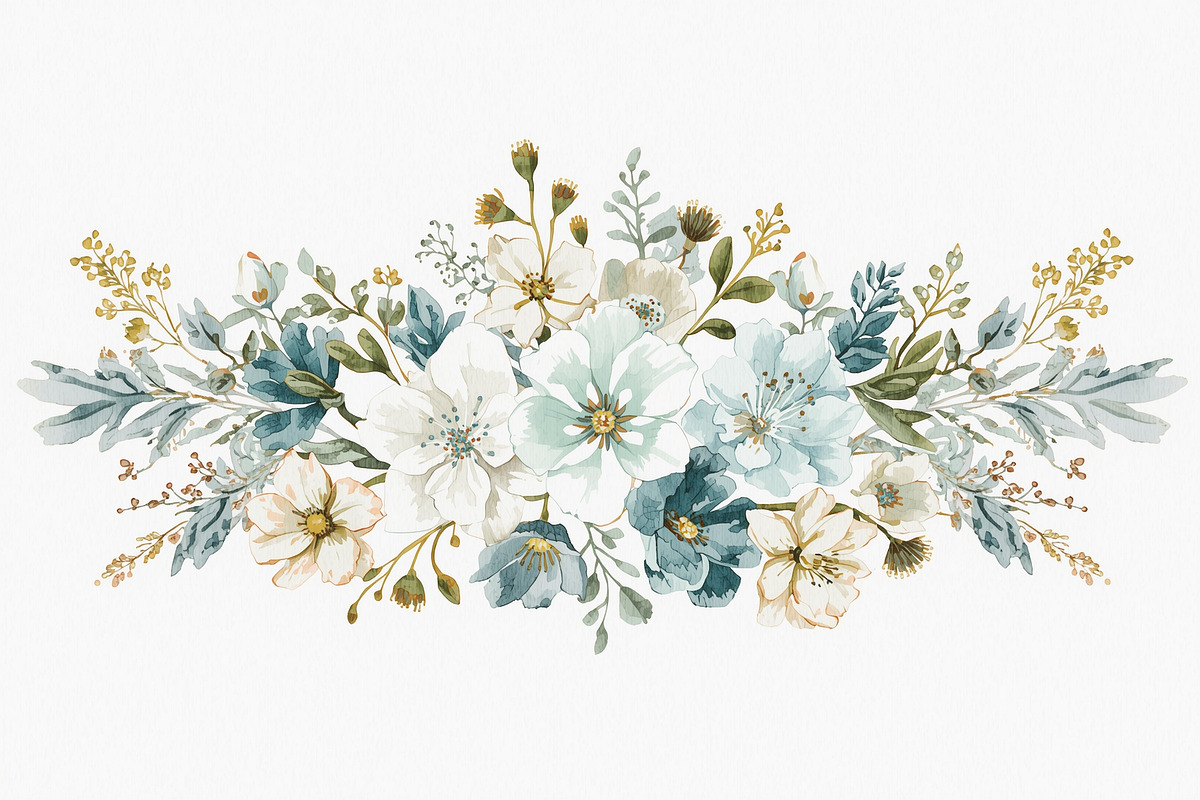 Blue Watercolor Floral Set, an Illustration by Designer_Momina (Photo 13 of 16)