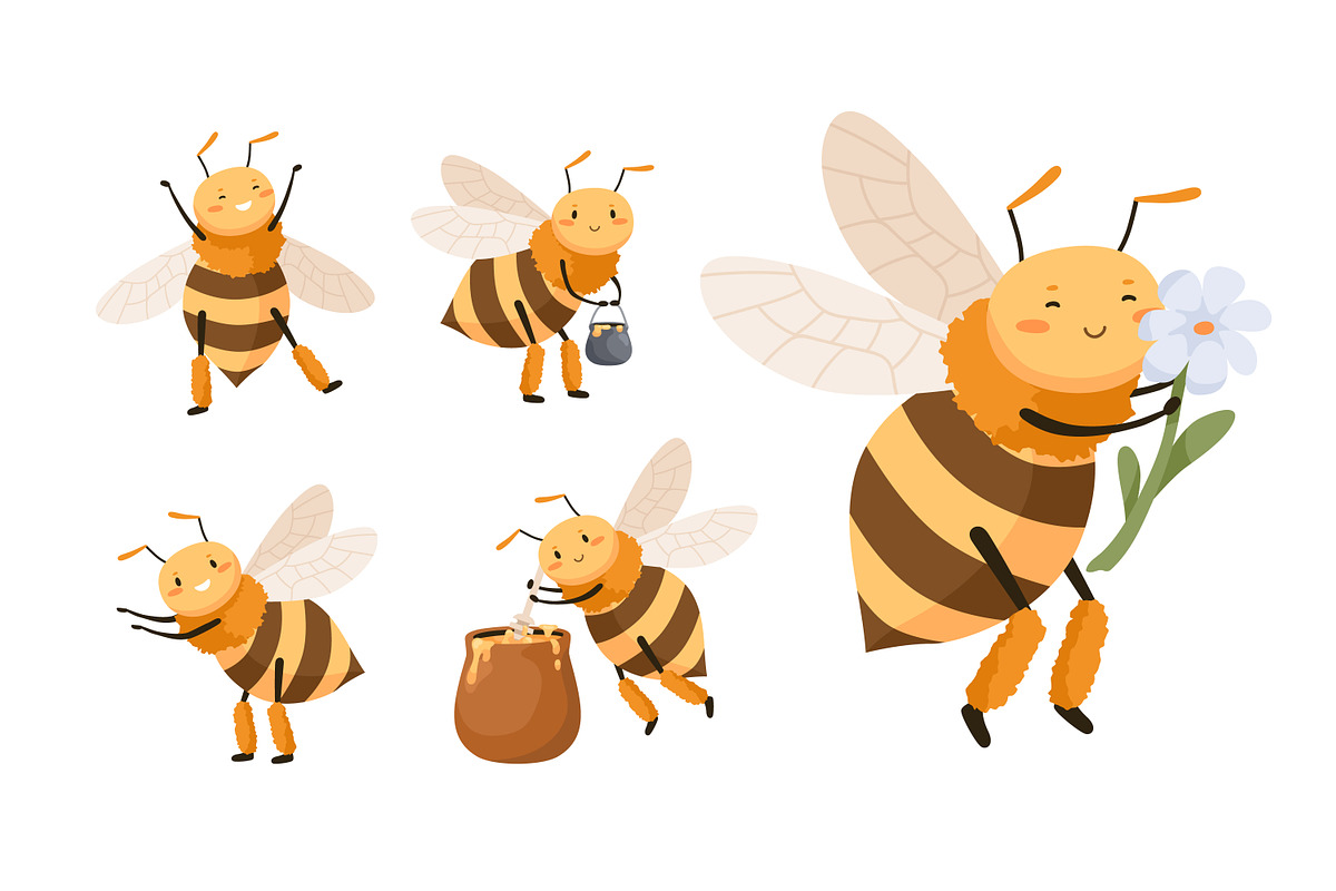 Cute bee, childish cartoon set, an Animal Illustration by Good Studio (Photo 2 of 6)