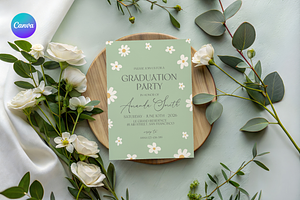Cute Daisy Graduation Invitation, an Invitation Template by MockupWizard