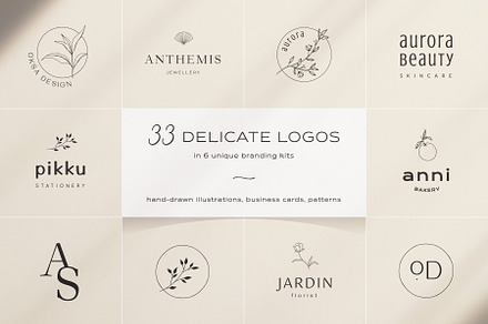 33 delicate logos ~ 6 brand kits, a Branding & Logo Template by Crocus Paperi