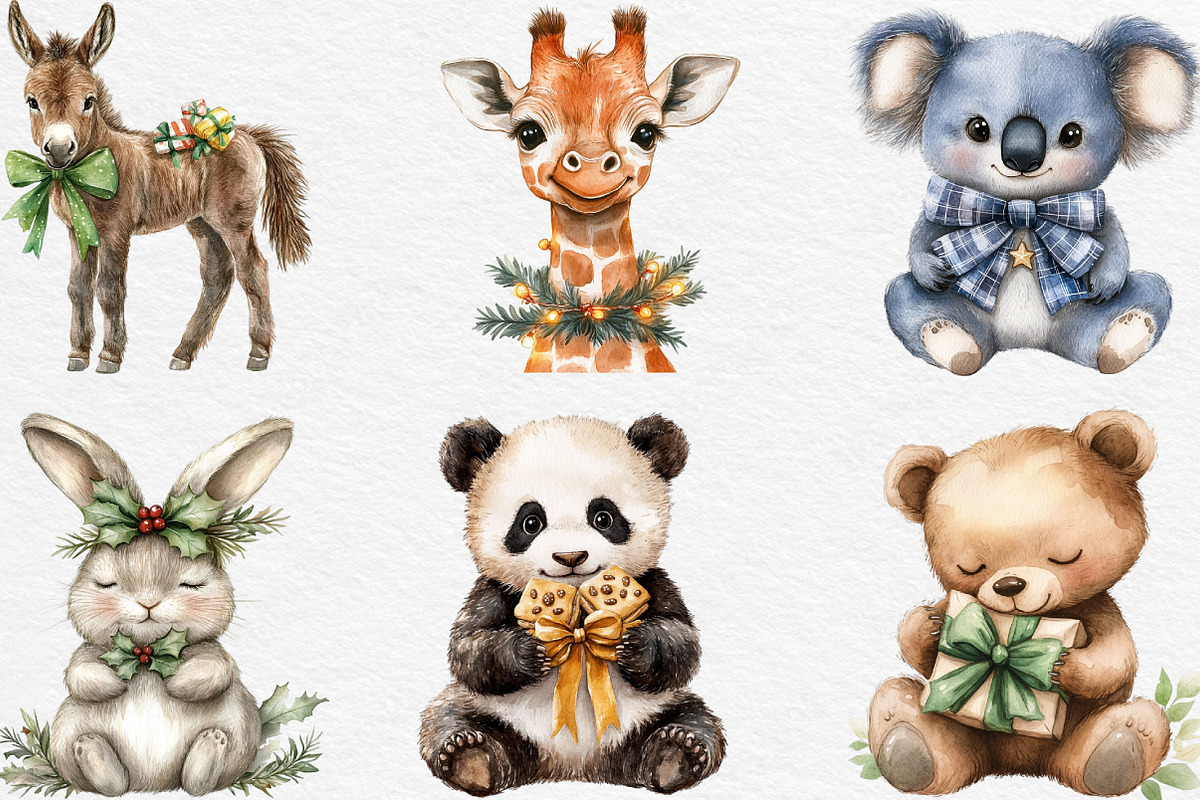 Cute Animal Christmas With Bow, an Illustration by Black Bird Studio (Photo 4 of 6)