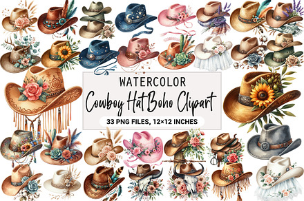 Cowboy Hat Boho Clipart, an Illustration by DreamArtGraphic
