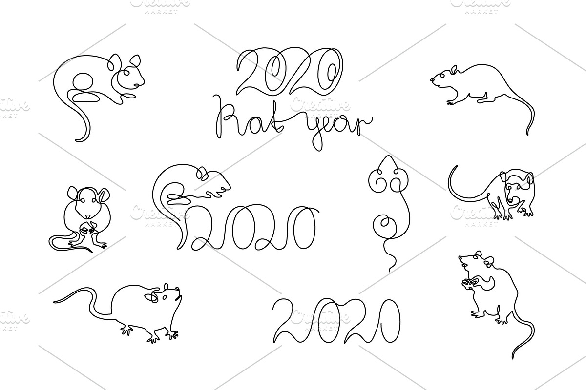 New Year 2020 year of the rat set., an Animal Illustration by Anastasiia_Dzhioeva (Photo 3 of 6)