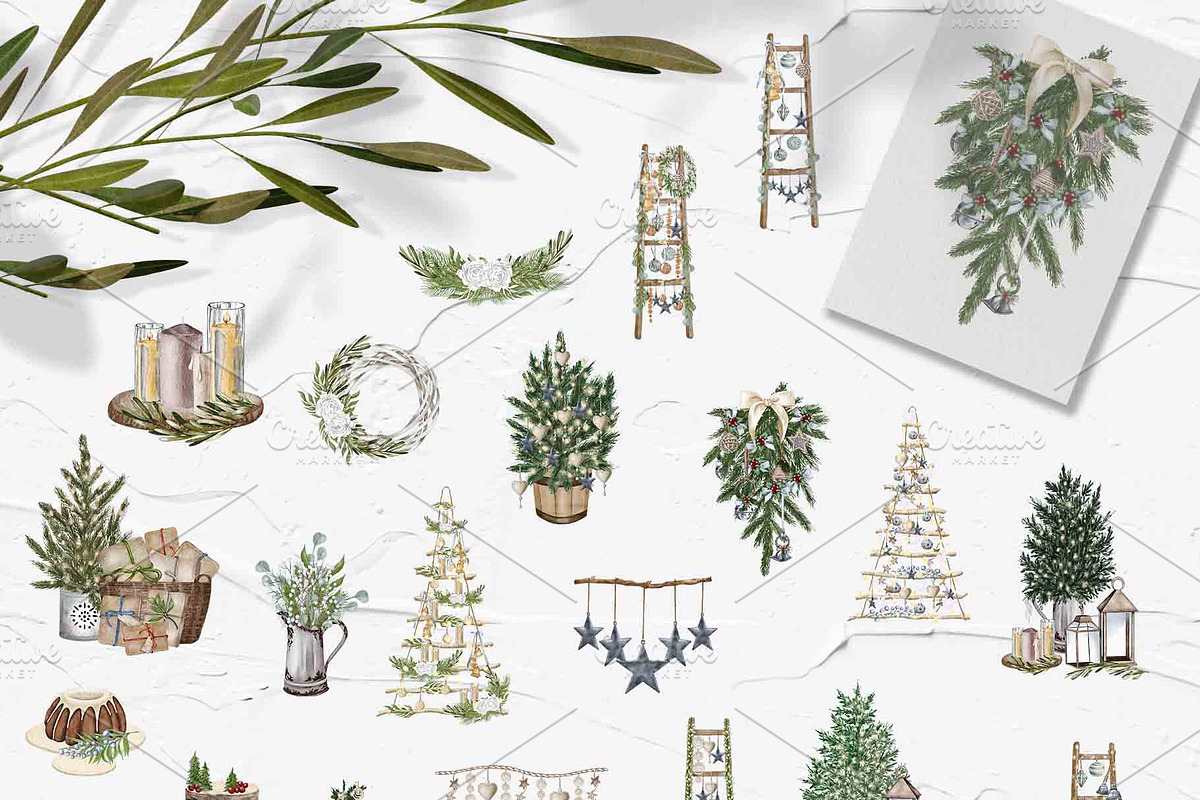 Farmhouse Christmas Watercolor Set, a Seasonal Illustration by BarvArt (Photo 8 of 28)