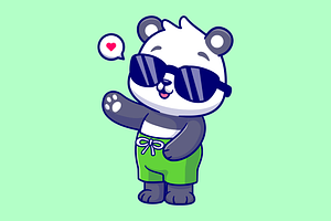 Cute Panda Summer Waving Hand, an Animal Illustration by Catalyst Labs