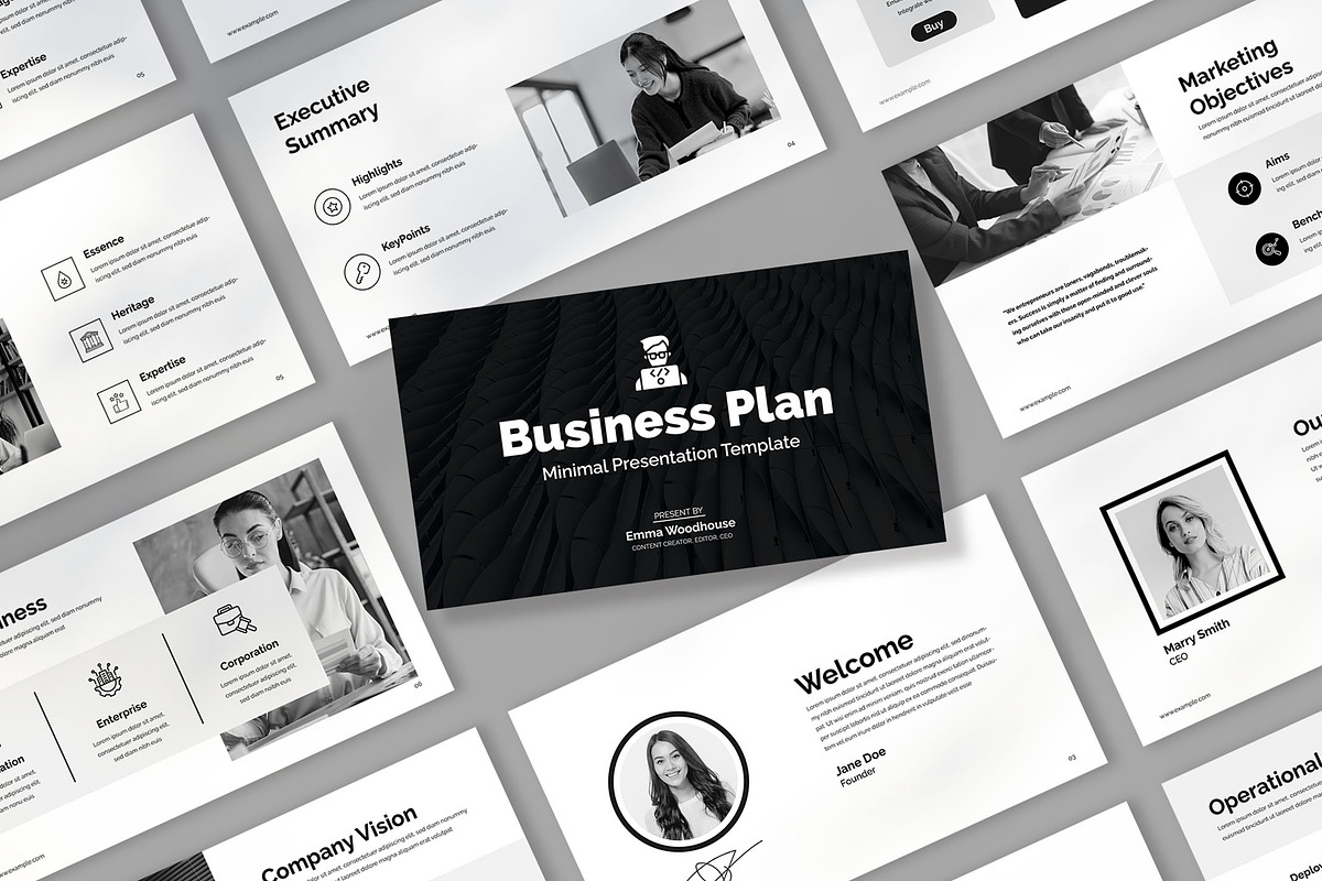 Black & White Business Plan, a Presentation Template by Mighty-Slide (Photo 1 of 6)