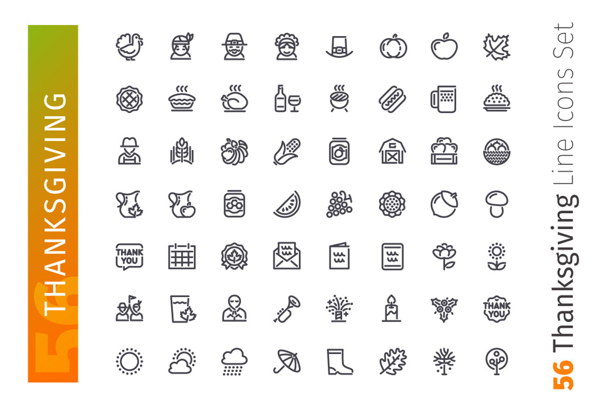 Thanksgiving Line Icons Set, an Outline Icon by Voysla's Shop (Photo 2 of 4)