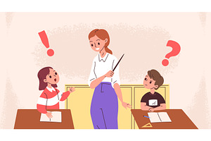 Teacher child question. School, an Education Illustration by Stock-Smart-Start