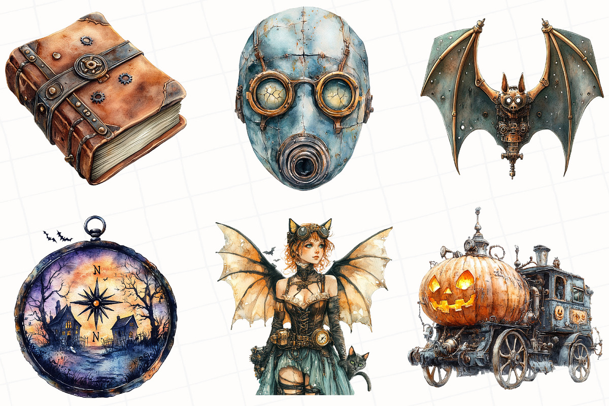 Steampunk Halloween Clipart, an Illustration by OK Design (Photo 2 of 5)
