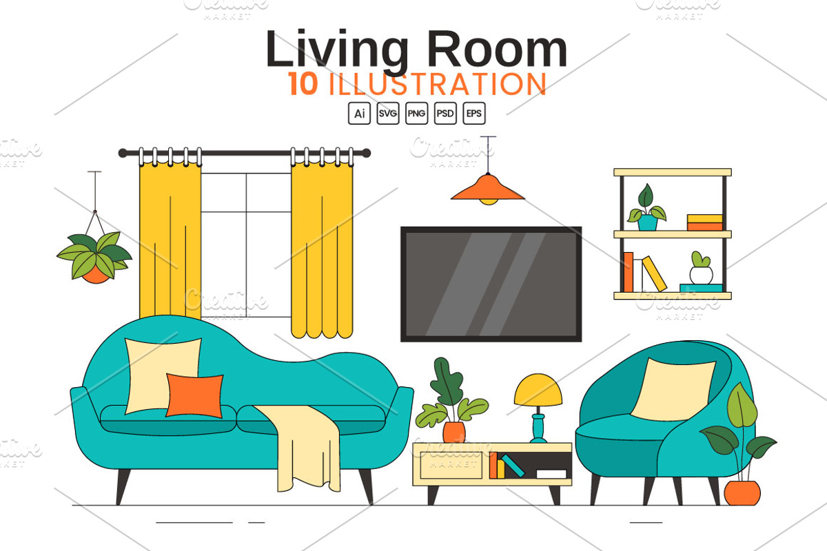 10 Living Room Illustration, a Decorative Illustration by denayunebgt (Photo 1 of 4)