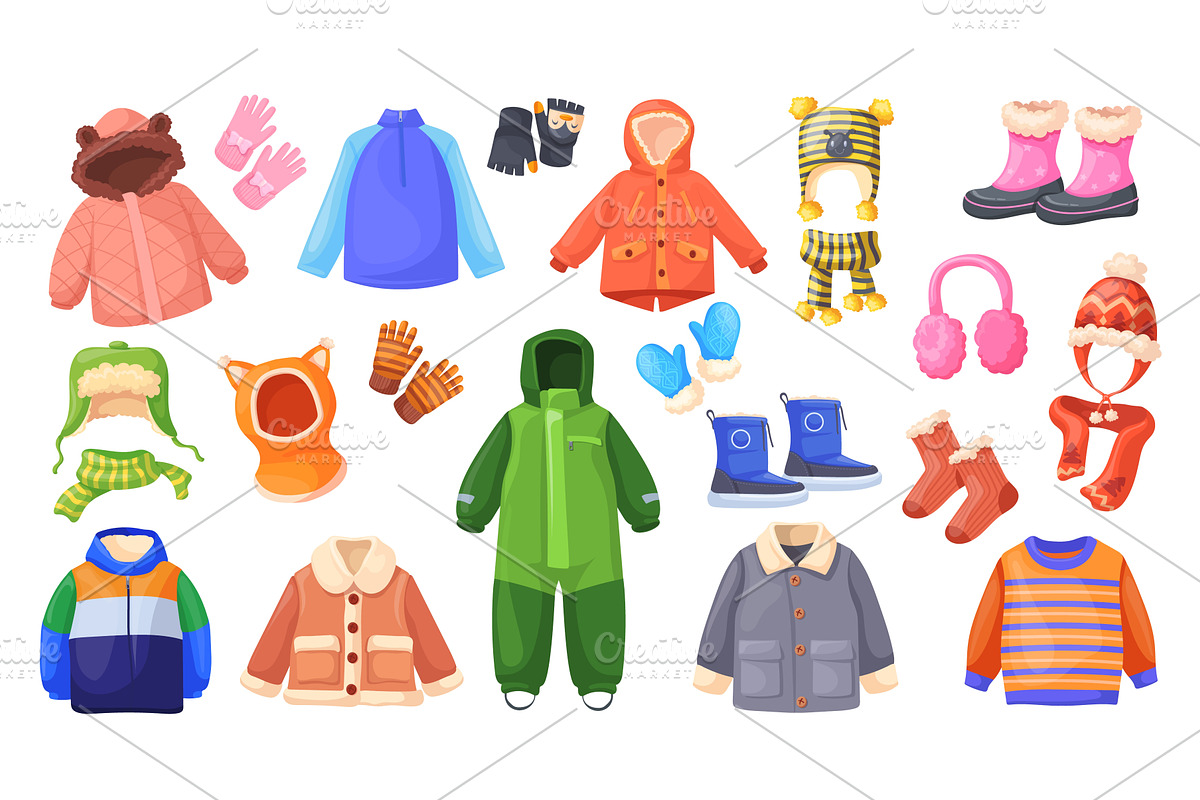 Children winter clothes. Baby kids, an Object Illustration by Stock-Smart-Start