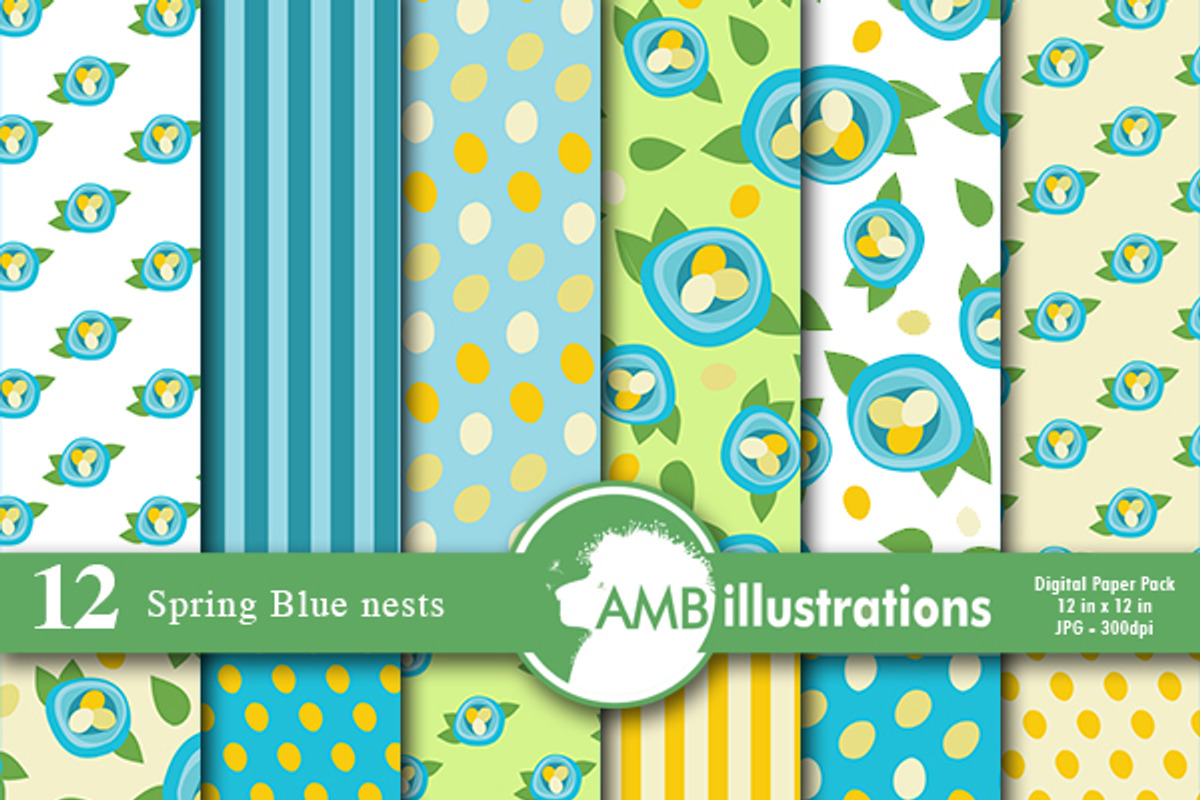 Spring Blue Nests digital papers 590