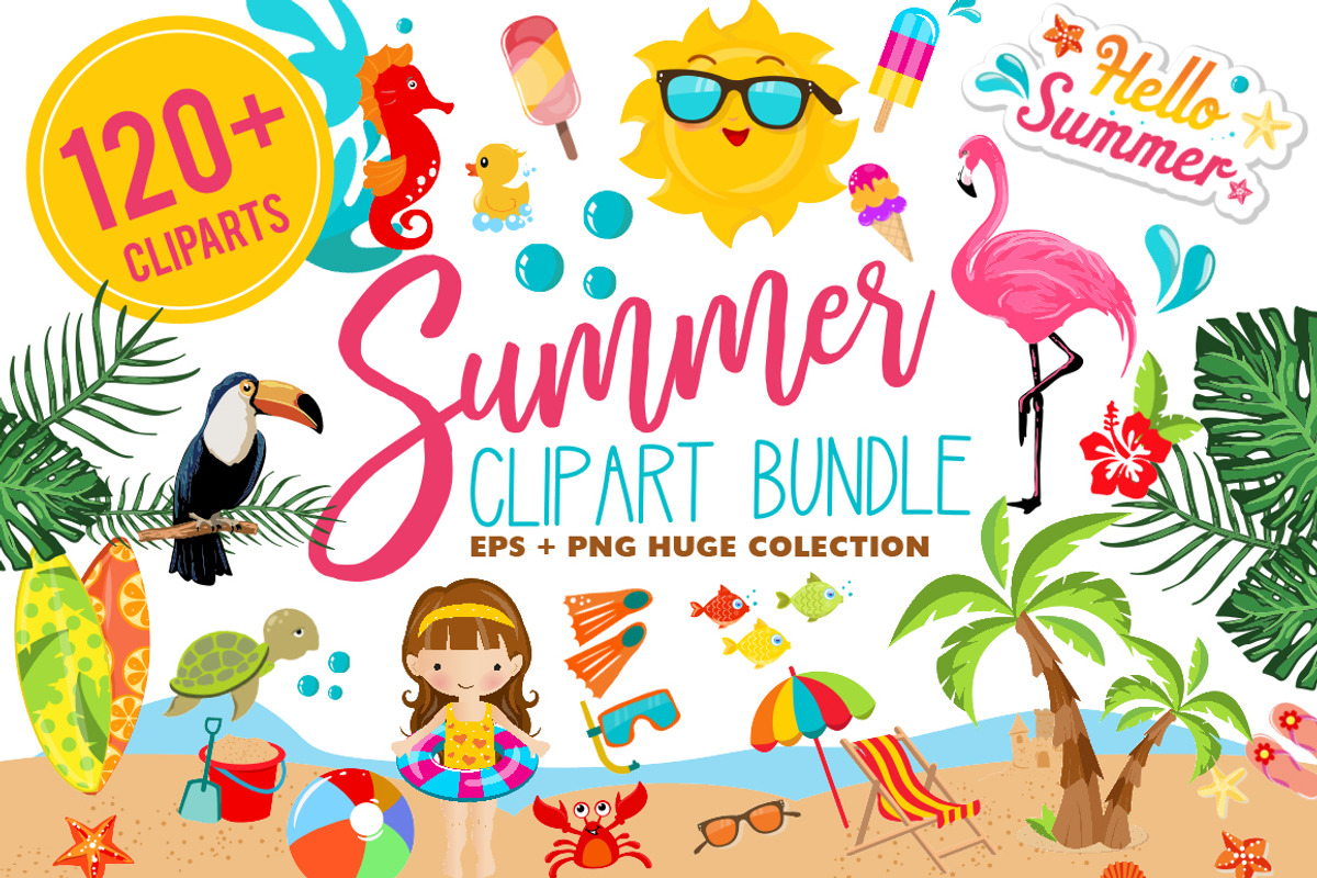 Summer Clipart Bundle - 126 cliparts, an Illustration by BlackCatsMedia (Photo 1 of 10)