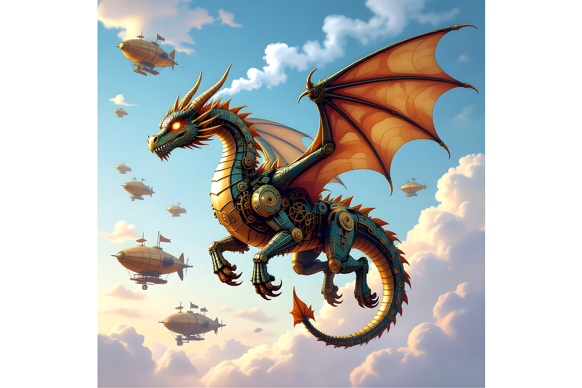 Flying Mechanical Dragon, an Animal Illustration by Sharon Schwalbe
