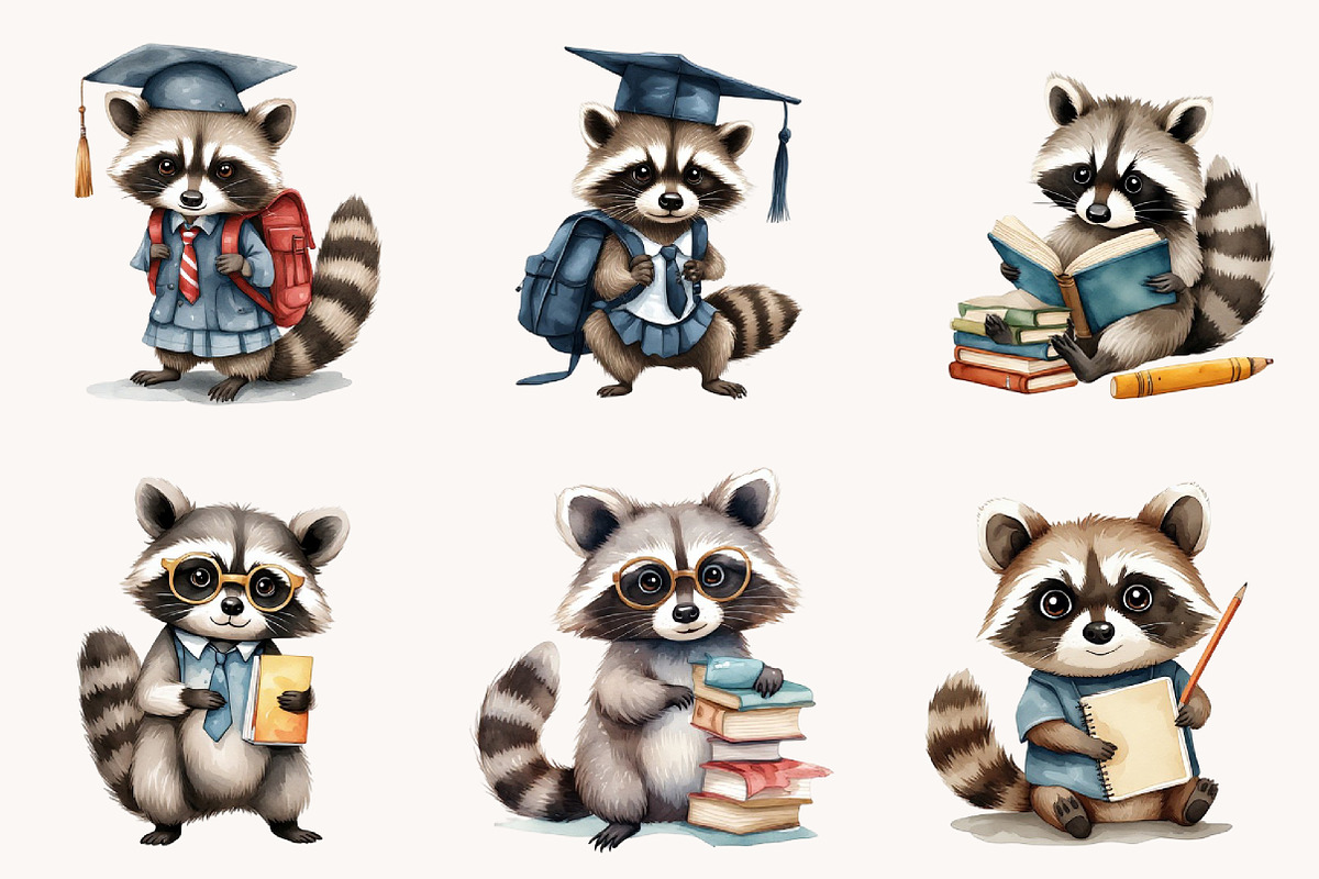 Back to School Raccoon Clipart, a Seasonal Illustration by Designworld (Photo 6 of 11)