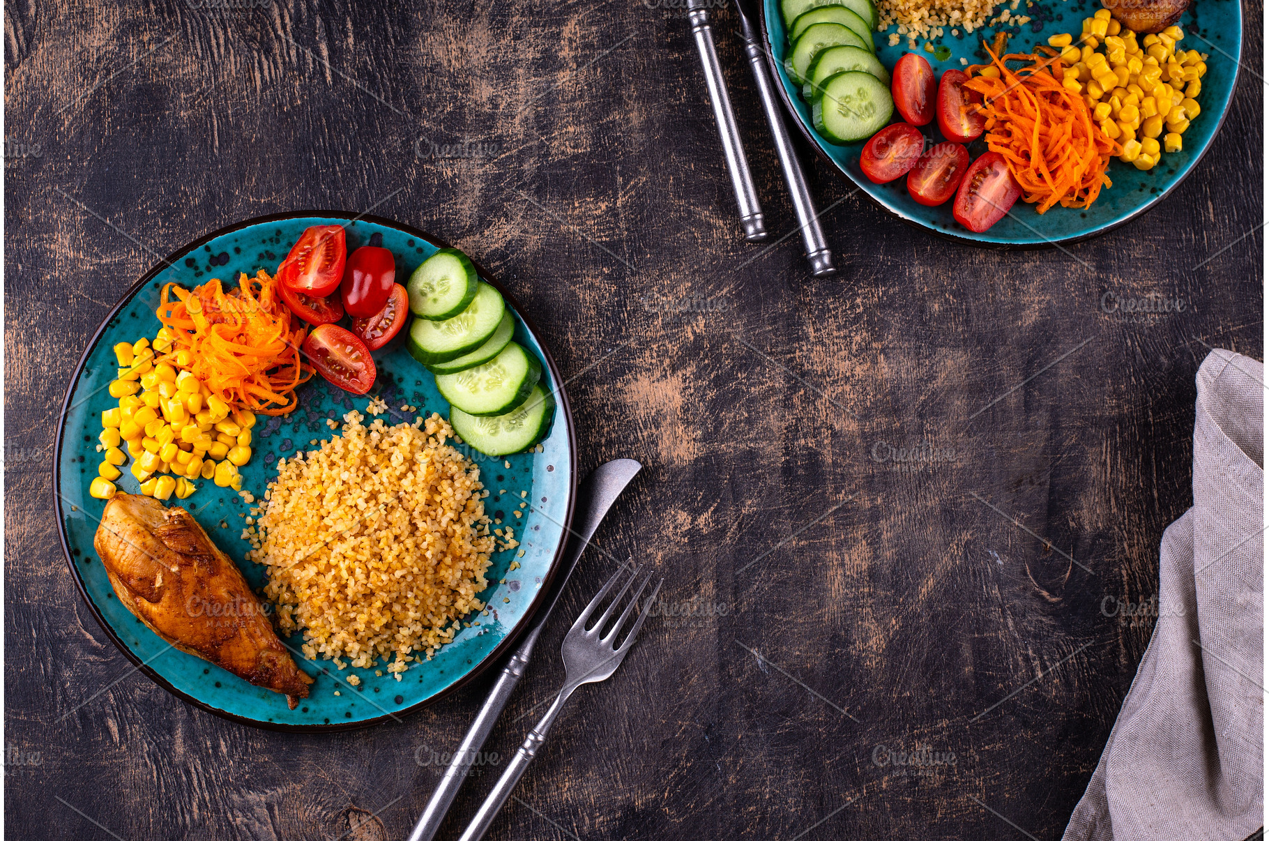 Healthybalanced food plate with, a Food & Drink Photo by Yulia Furman