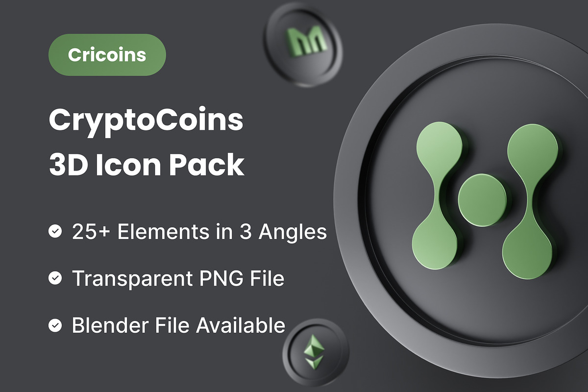 Cricoins - Cryptocoins 3D Icon Pack, an Object 3D Model by Iqonic Design (Photo 1 of 8)