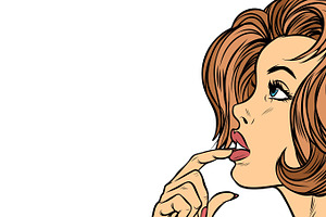 Beautiful woman face thinking, neutral background, a Person Illustration by studiostoks