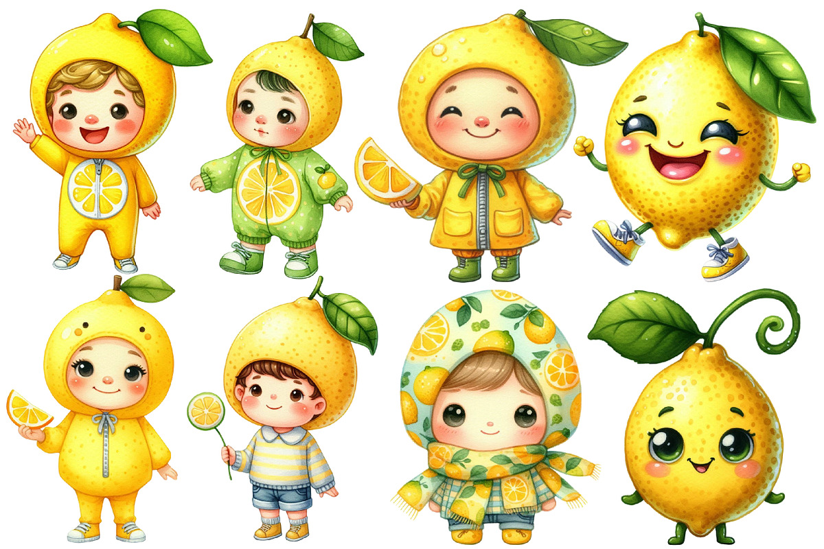 Watercolor Lemon Kid Clipart, an Illustration by Designworld (Photo 3 of 5)