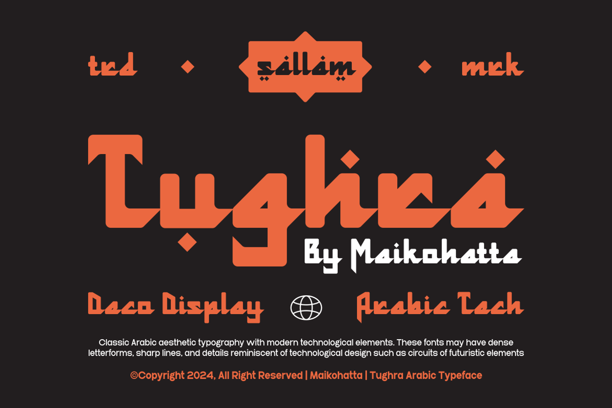 Tughra - Arabic Techno, a Script Font by MaikoHatta (Photo 1 of 8)