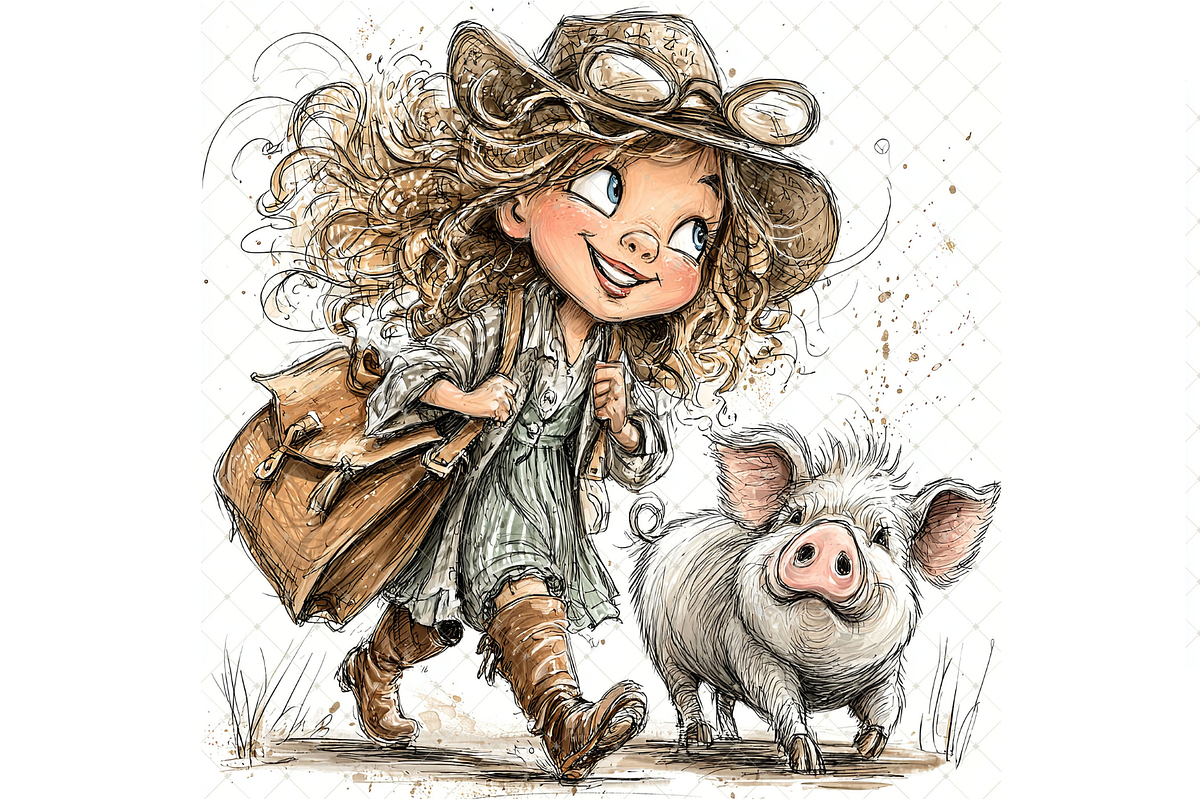 Girl And Piglet Clipart JPG, a Person Illustration by Memories By Lea (Photo 4 of 19)
