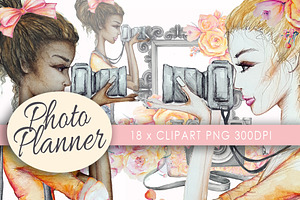 Camera Girl Clipart Watercolor