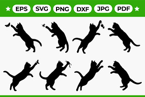 Hunting Cat Silhouettes Vector Set, an Animal Illustration by Artonix