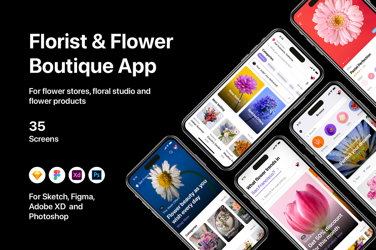 Florist & Flower Boutique App, an UI Kit Template by flr.24 (Photo 1 of 2)
