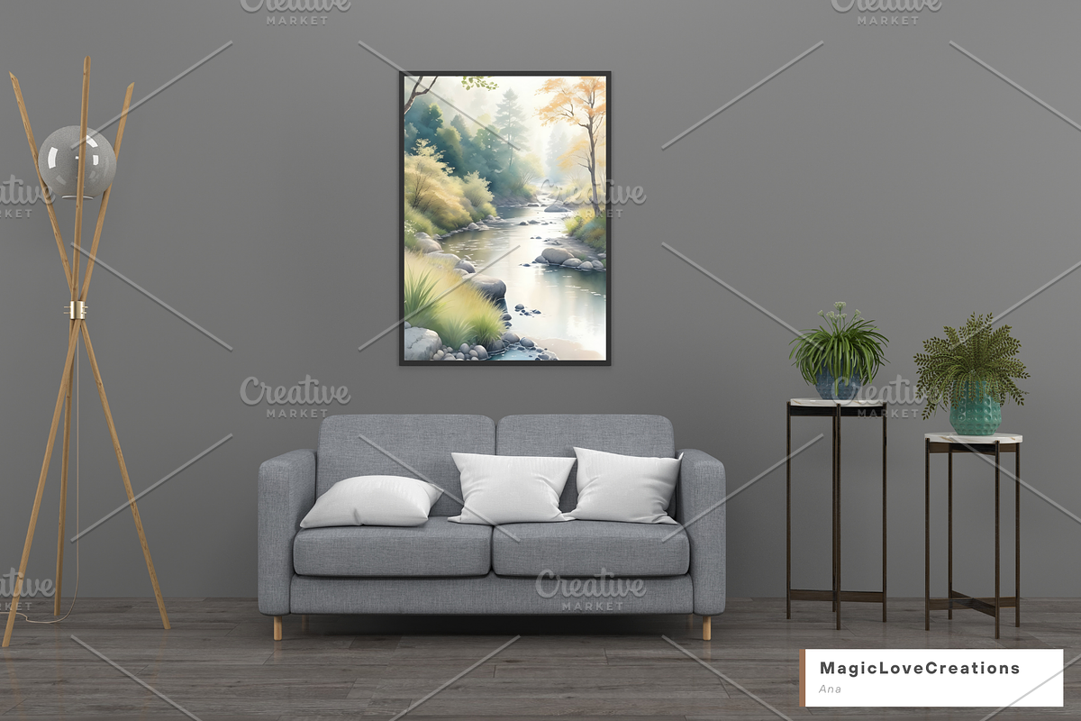 River Watercolor Landscape Print Art, a Poster Template by MagicLove Creations (Photo 5 of 8)