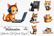Watercolor Cat Back to School Clipar, an Illustration by CrexoraLab (Thumbnail 1 of 5)
