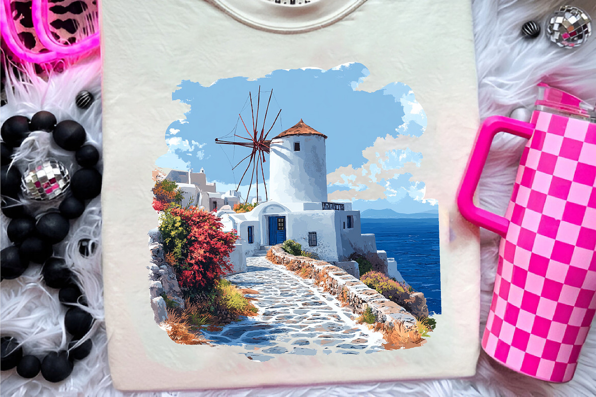 Pink Summer Santorini Travel Clipart, an Illustration by CreationArt (Photo 5 of 9)