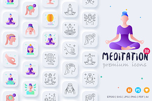 Meditation | 32 Icons Set Hand Drawn