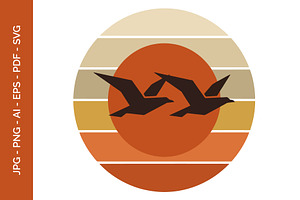 Birds flying across sun illustration, an Animal Illustration by nandinigraphics