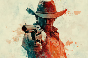 portrait of american cowboy from wild west, an Illustration by Pictures for you!!!!!!!!!