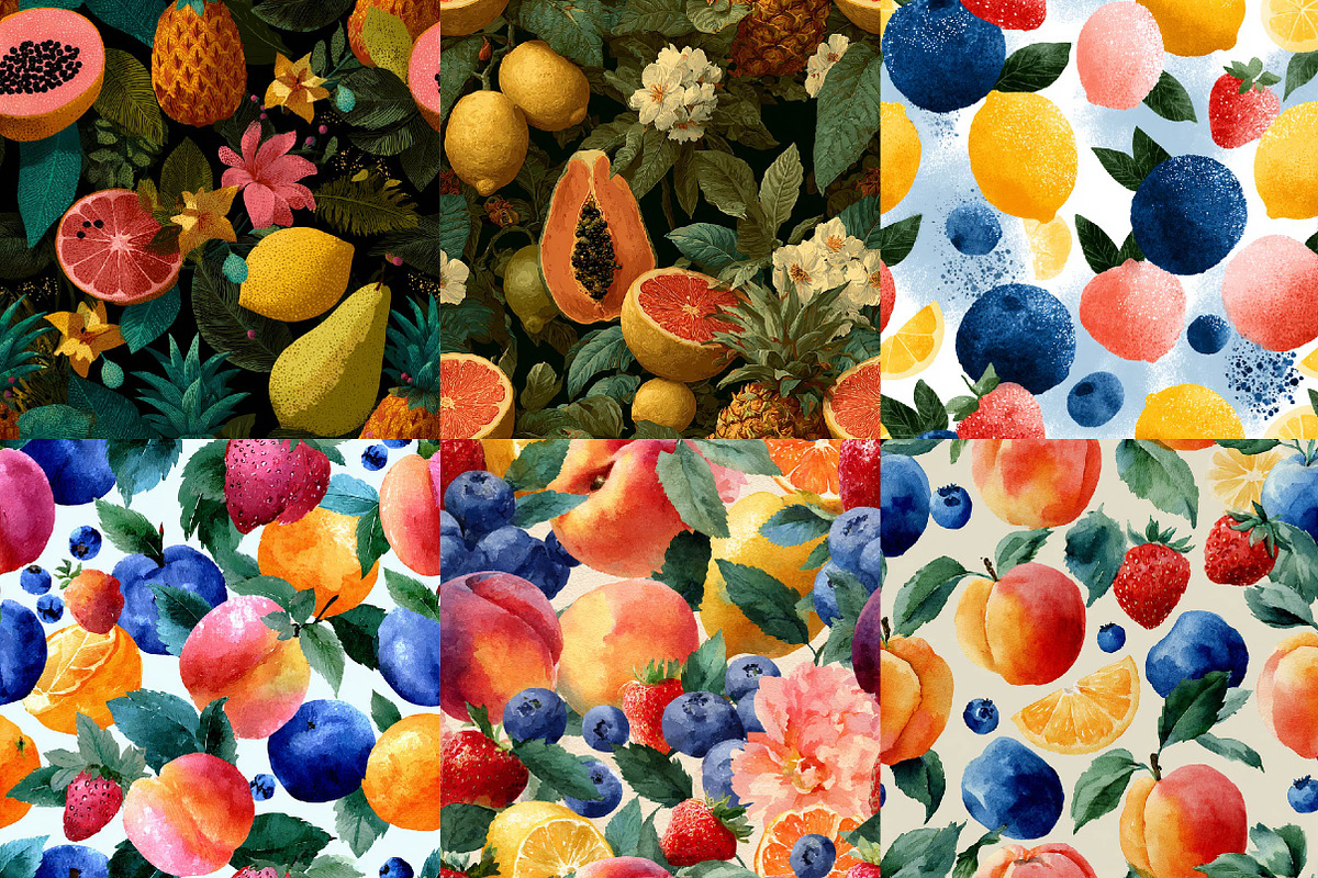 Mixed Fruits Summer Seamless Pattern, a Texture Illustration by DreamPrint404 (Photo 5 of 7)