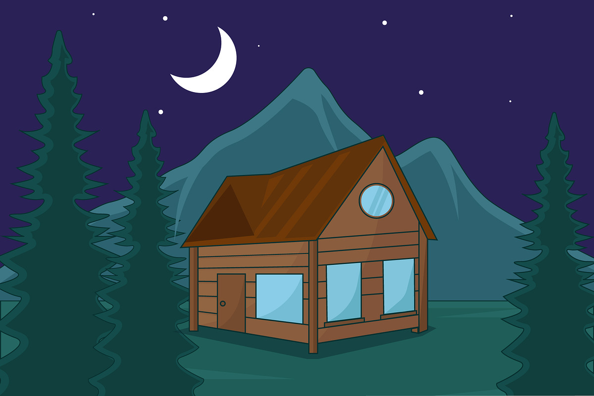 wooden cabin building landscaped, an Object Illustration by zyxroun shop (Photo 1 of 3)