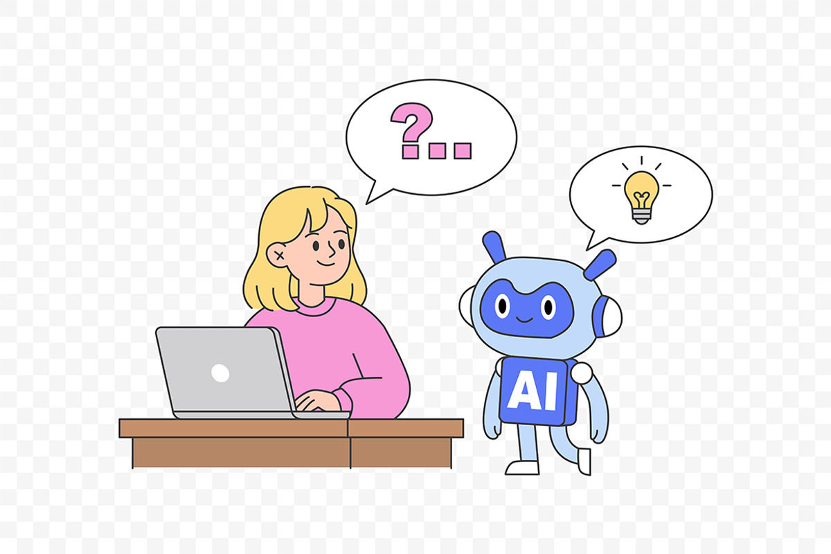 Woman Asking AI Chatbot Illustration, a Technology Illustration by Partikusi Design (Photo 3 of 3)