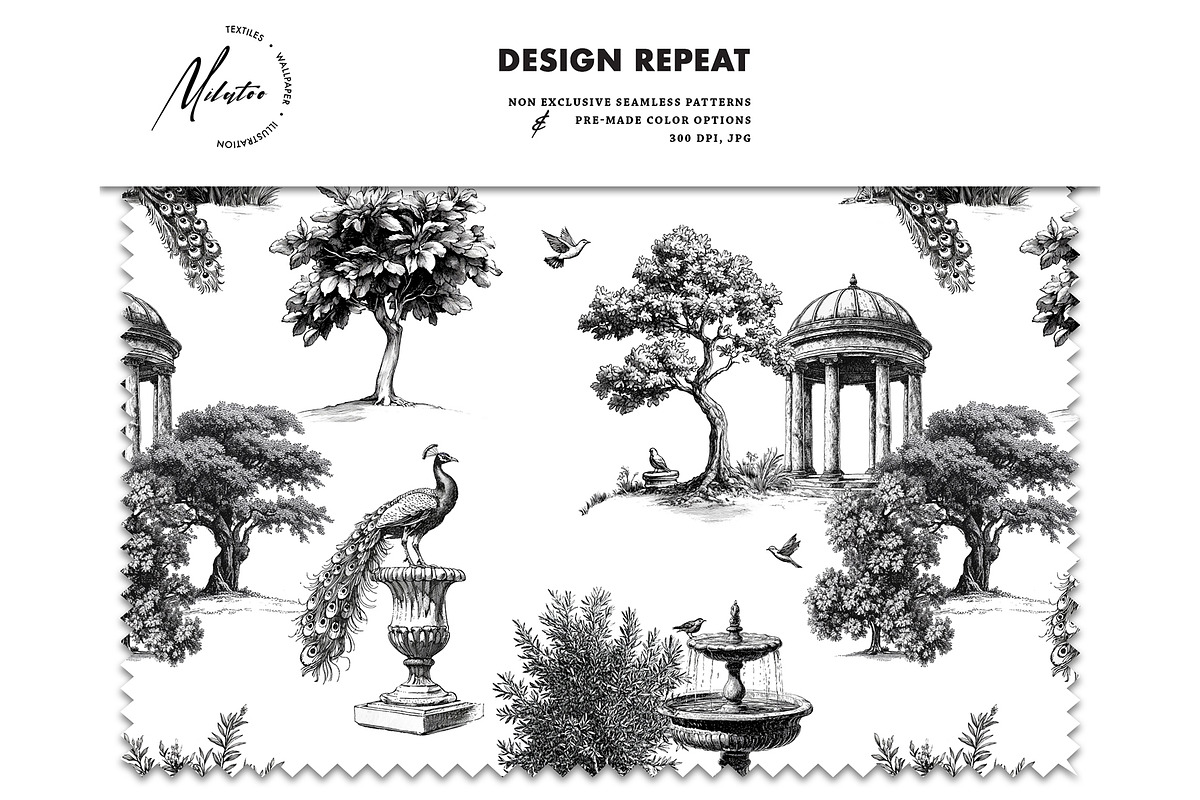 Exotic garden toile de jouy pattern, a Texture Graphic by Milatoo (Photo 3 of 4)
