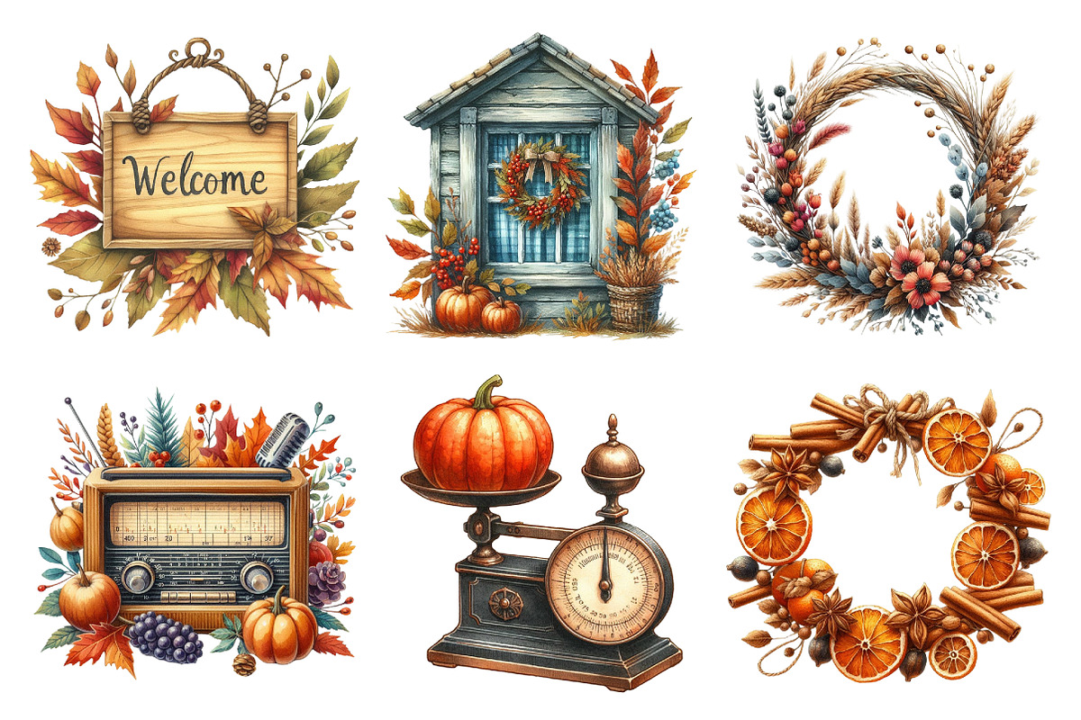 Vintage Fall Decorations Clipart, an Illustration by Daily.Designs (Photo 5 of 5)