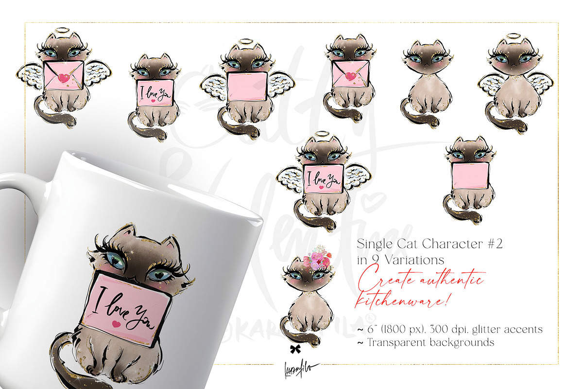 Valentine Cats Glitter Clipart PNG, an Animal Illustration by KaramfilaS (Photo 5 of 14)