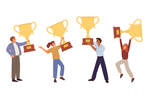 Joyful men and women hold golden, a Person Illustration by Vectorbuum