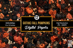 Gothic Autumn Pumpkins Digital Paper, a Pattern Graphic by Creative Store